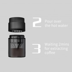 Příprava kávy a následné filtrování do nádoby mlýnku Timemore Advanced 123.