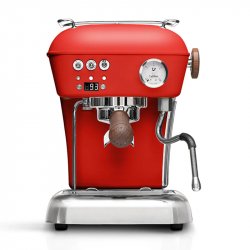 Červený pákový kávovar Ascaso Dream PID s nastavováním teploty.
