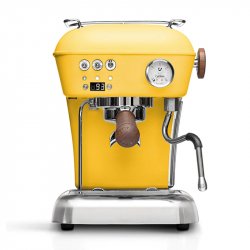 Žlutý pákový kávovar Ascaso Dream PID s nastavováním teploty.