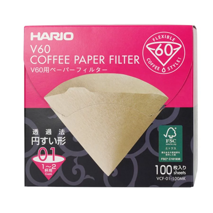 Hario V60-01 papírové filtry nebělené Misarashi VCF-01-100MK 100 ks