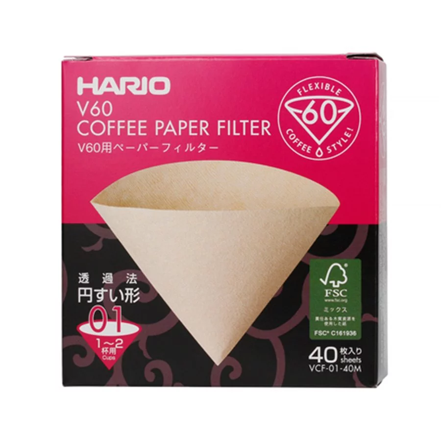 Hario V60-01 papírové filtry nebělené Misarashi VCF-01-40M 40 ks